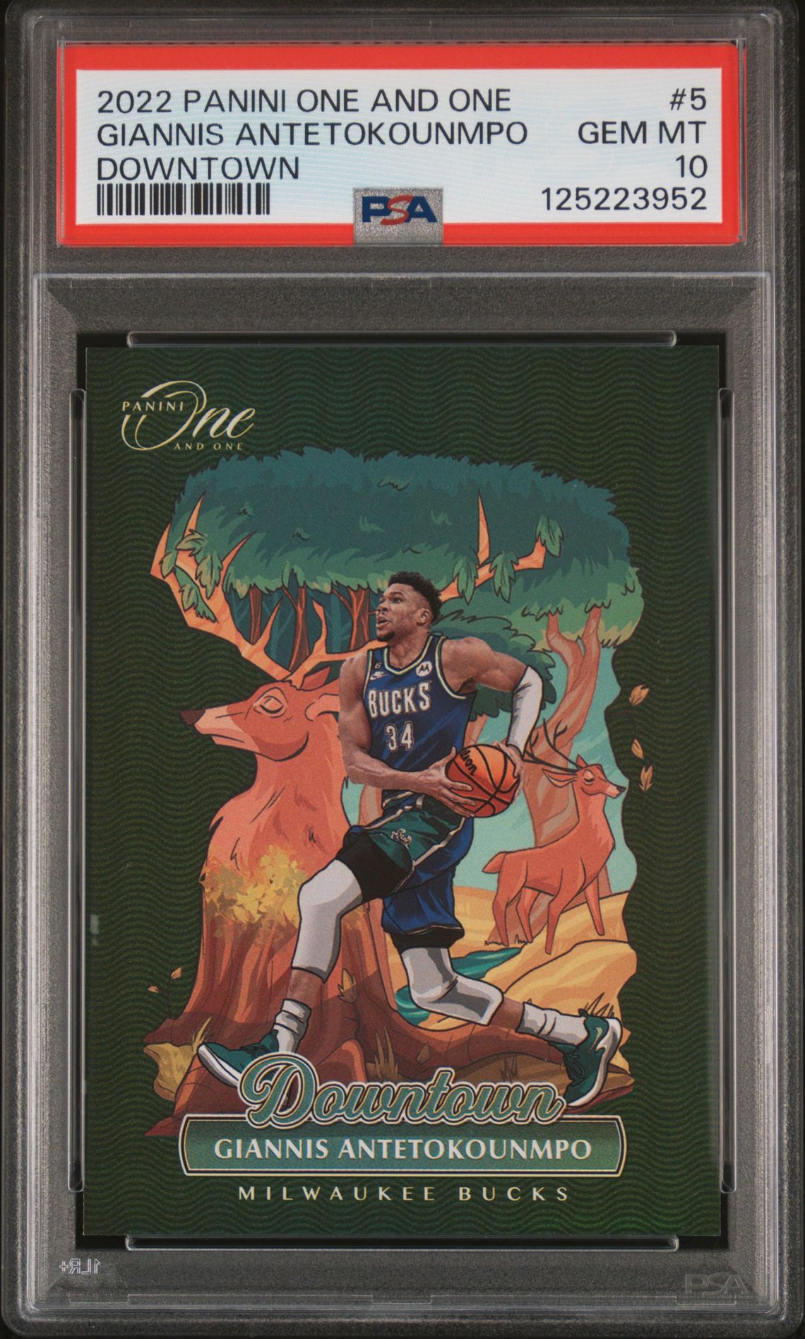2022 Panini One And One Downtown Giannis Antetokounmpo #5 Gem Mt 10 front