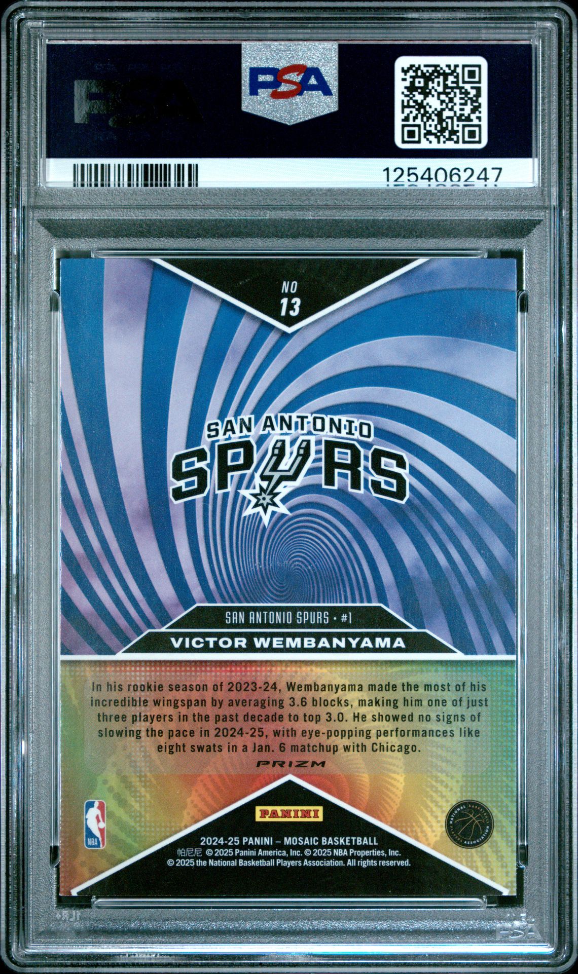 2024 Panini Mosaic Storm Chasers Victor Wembanyama #13 Gem Mt 10 back