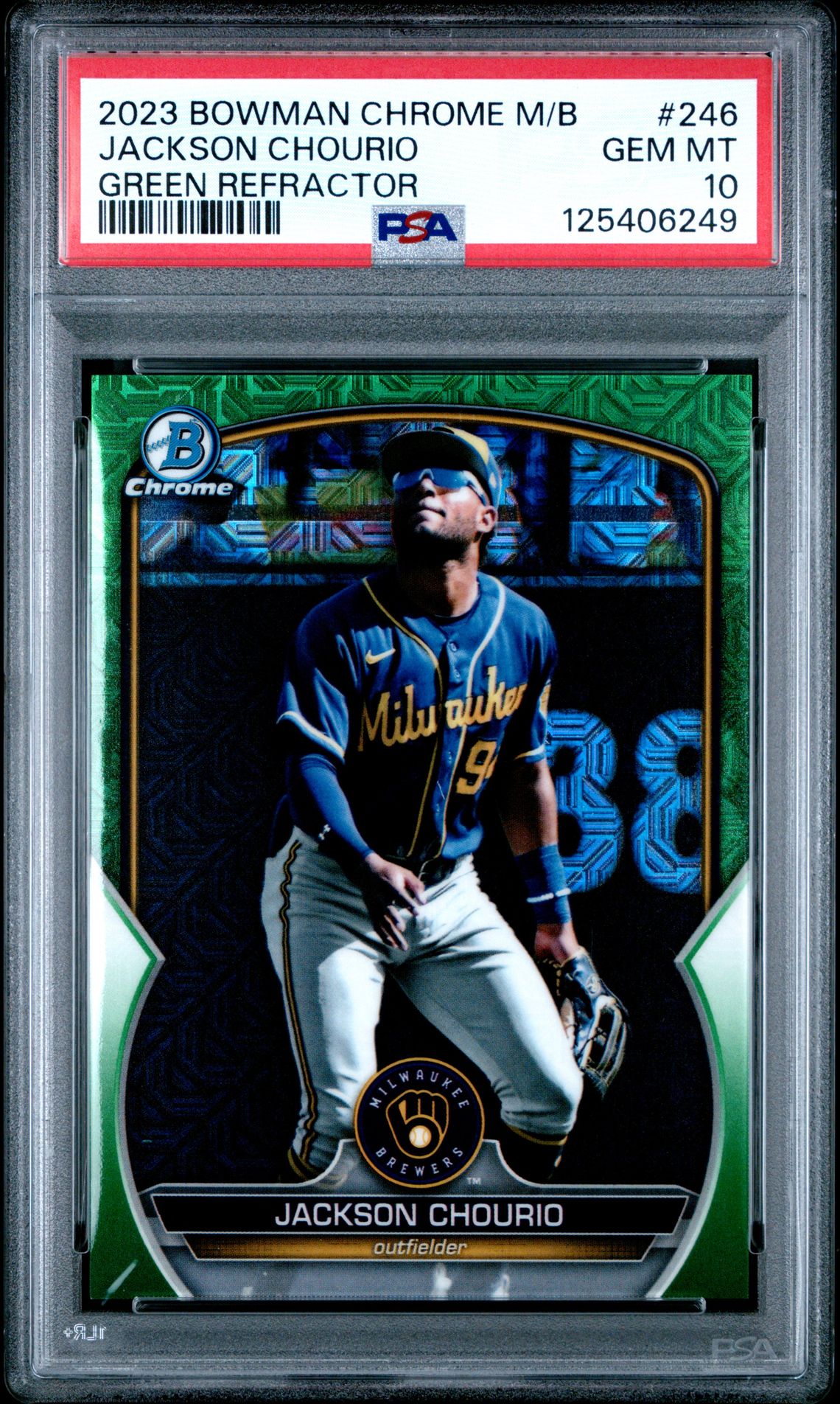 2023 Bowman Mega Box Chrome Jackson Chourio #246 (Green Refractor) Gem Mt 10 front