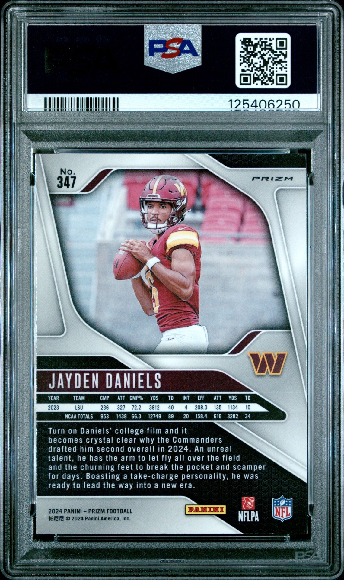 2024 Panini Prizm Jayden Daniels #347 (Silver Prizm) Mint 9 back