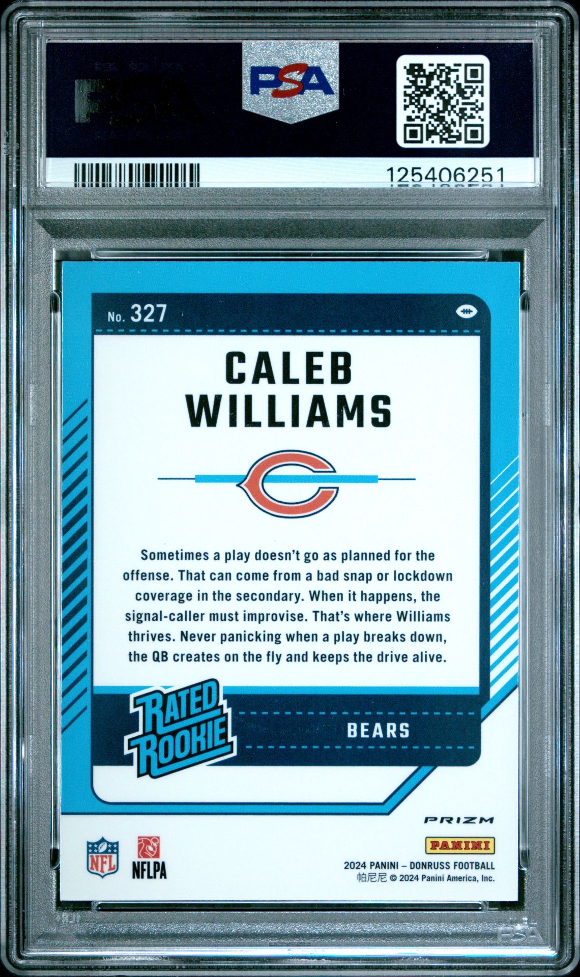 2024 Panini Donruss Caleb Williams #327 (Optic Preview-Red Wave) Gem Mt 10 back