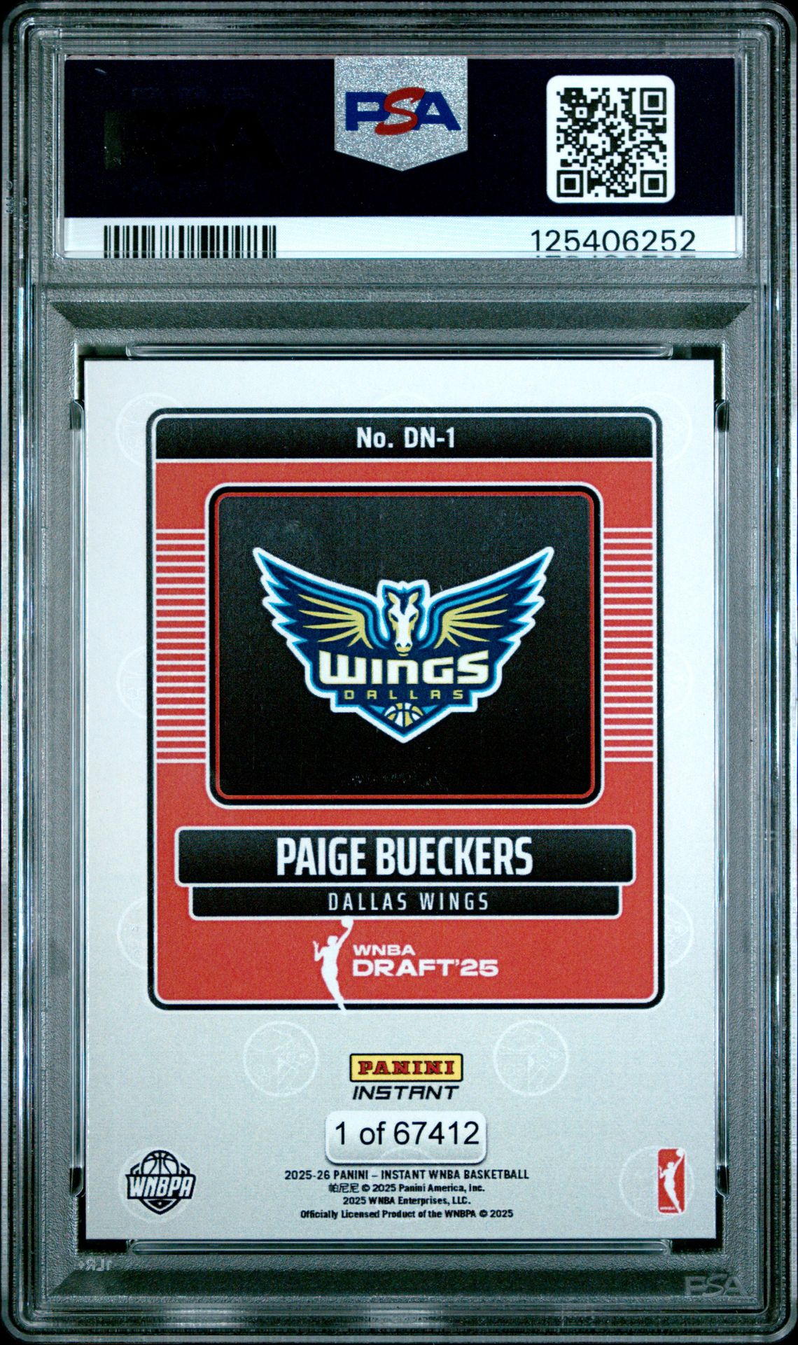 2025 Panini Instant Wnba Draft Night Paige Bueckers #Dn1 Gem Mt 10 back