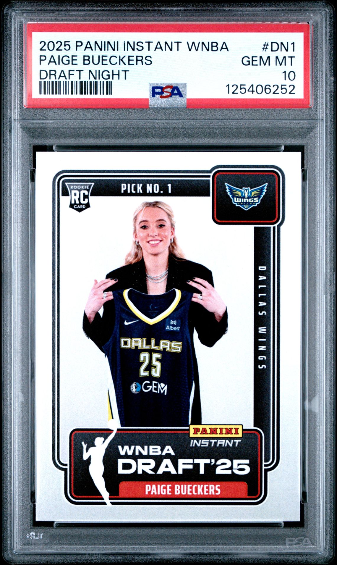 2025 Panini Instant Wnba Draft Night Paige Bueckers #Dn1 Gem Mt 10 front