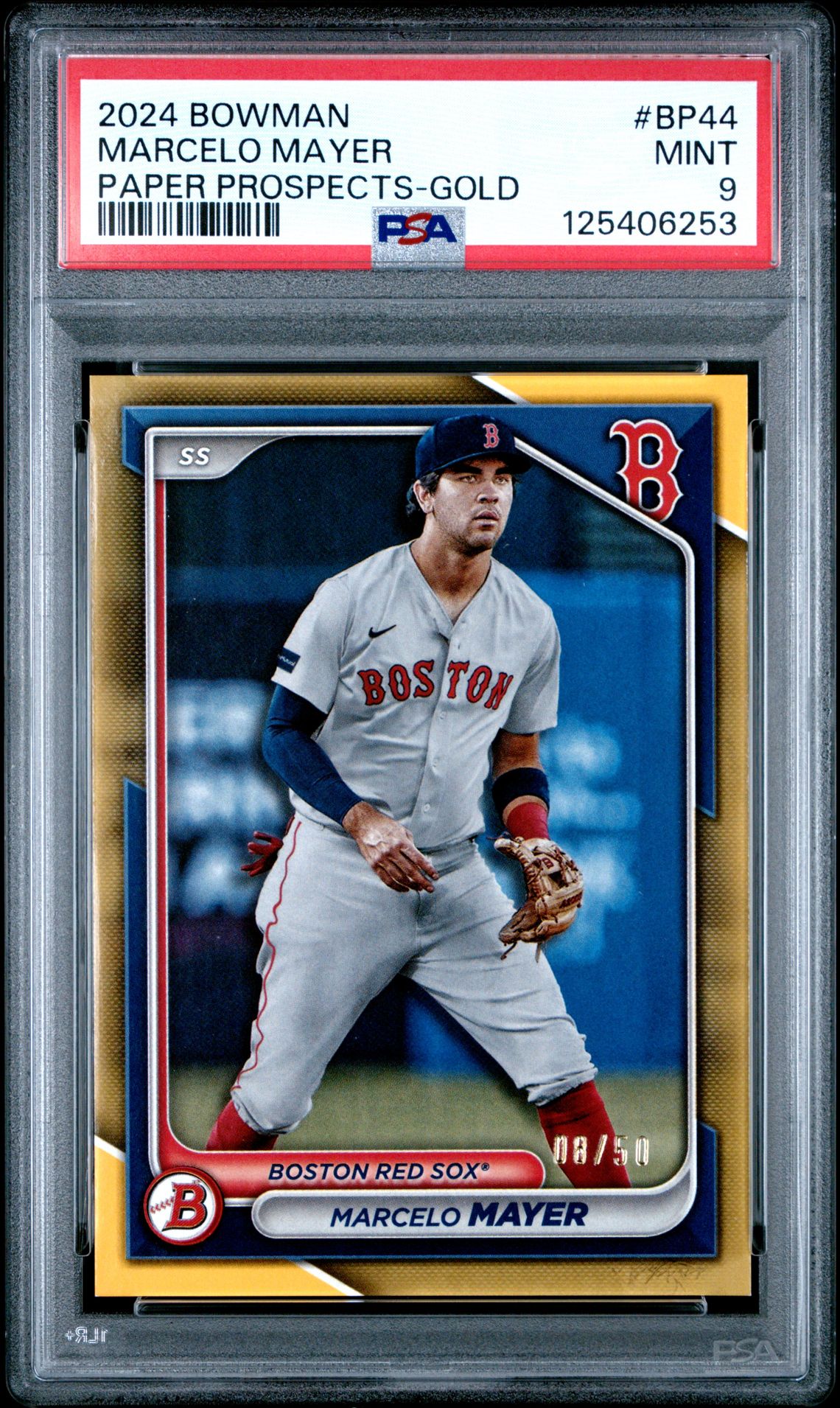 2024 Bowman Paper Prospects Marcelo Mayer #Bp44 (Paper Prospects-Gold) Mint 9 front