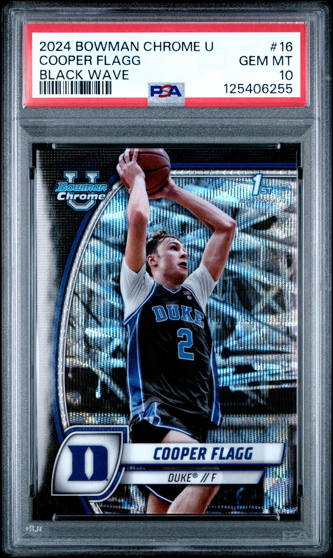 2024 Bowman Chrome University Cooper Flagg #16 (Black Wave) Gem Mt 10 front