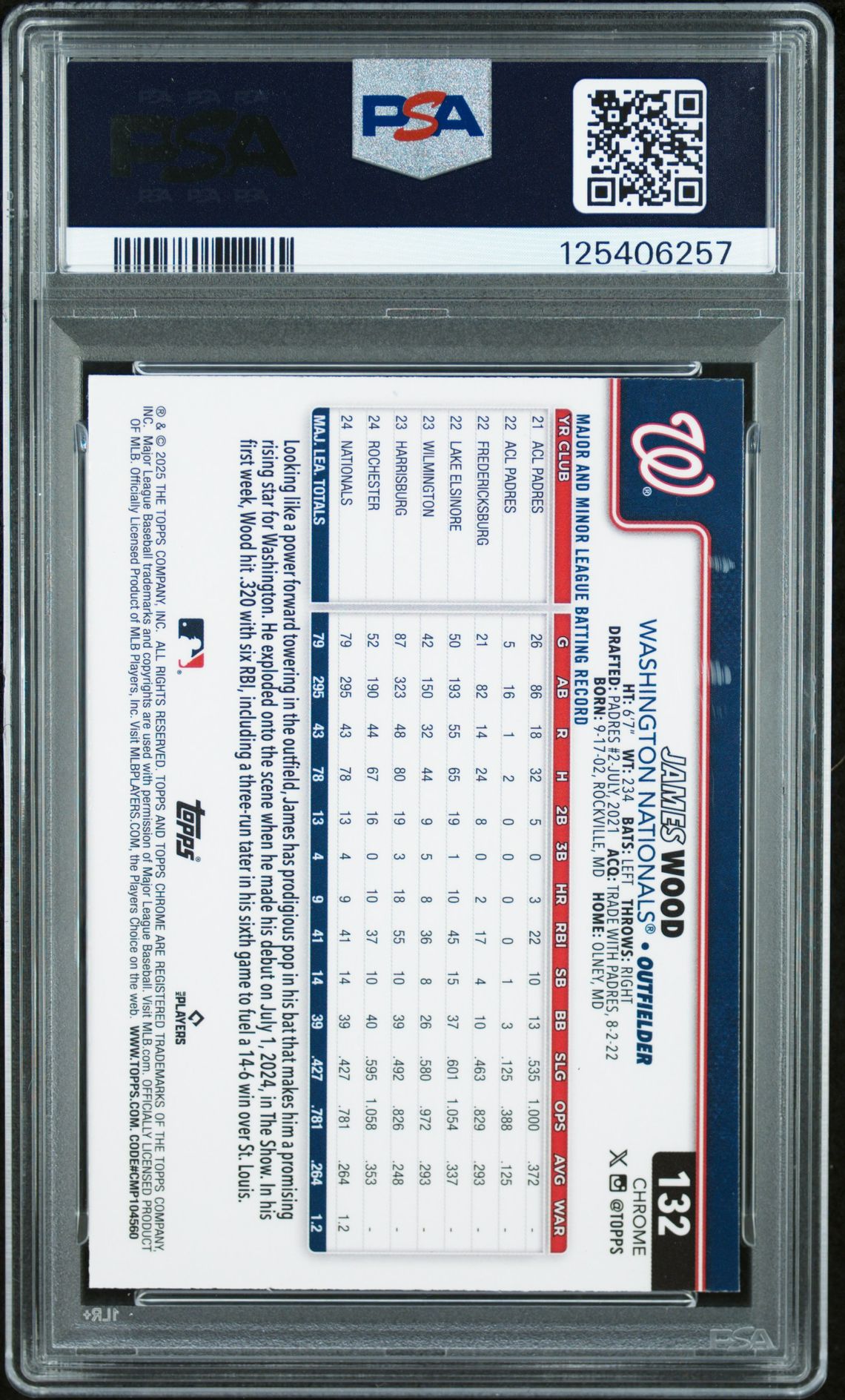 2025 Topps Chrome James Wood #132 (Variation) Mint 9 back