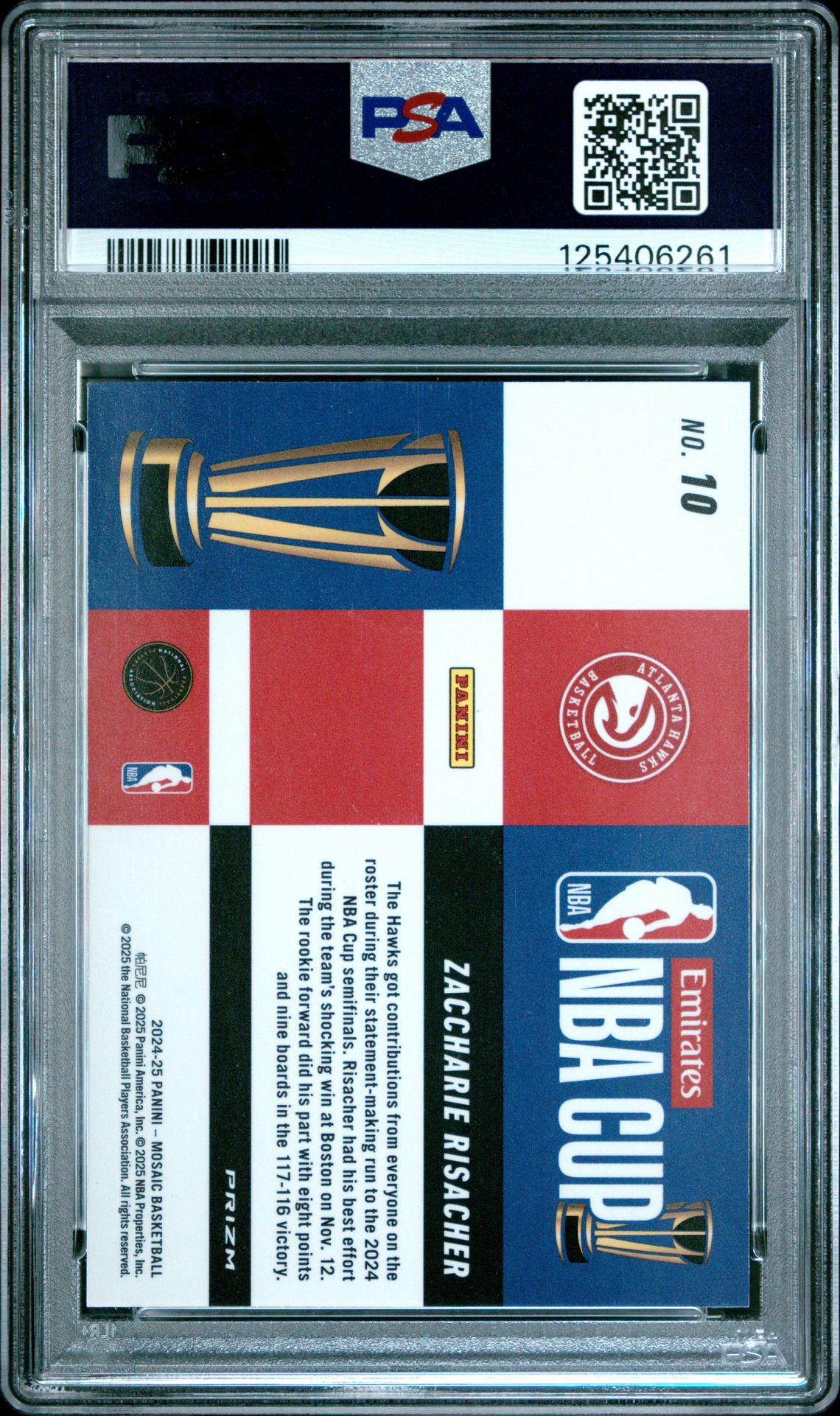 2024 Panini Mosaic Nba Cup Zaccharie Risacher #10 Mint 9 back