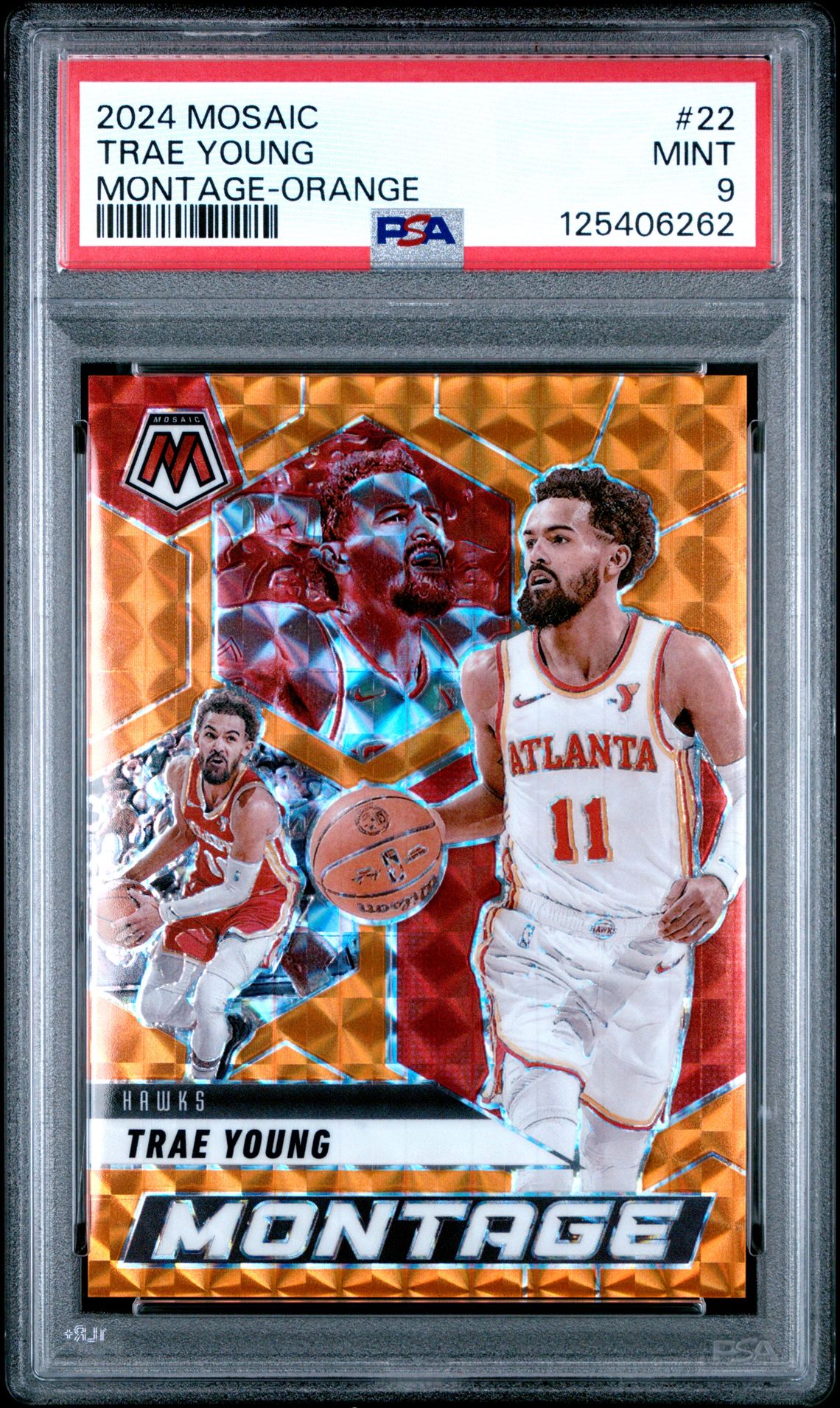 2024 Panini Mosaic Montage Trae Young #22 (Montage-Orange) Mint 9 front
