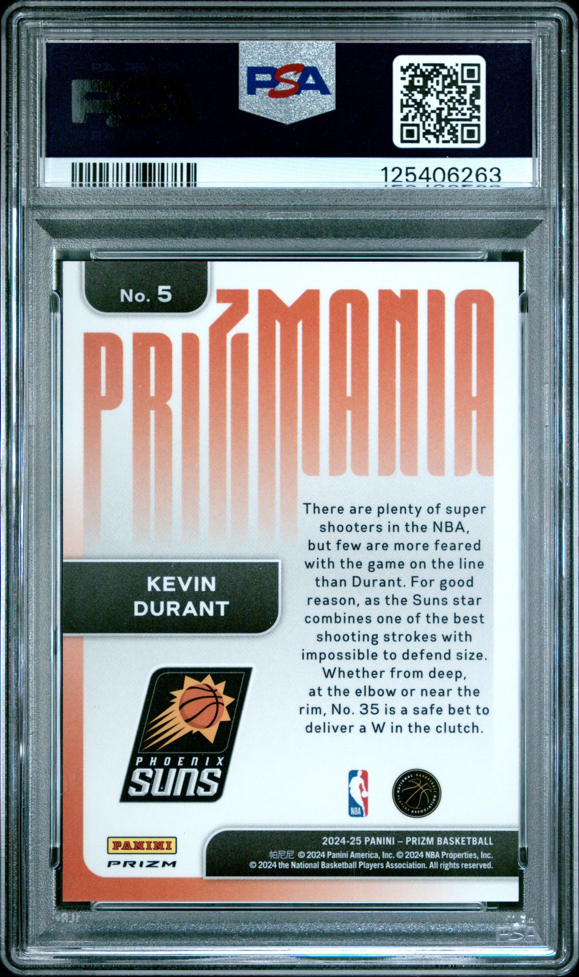 2024 Panini Prizm Prizmania Kevin Durant #5 Gem Mt 10 back