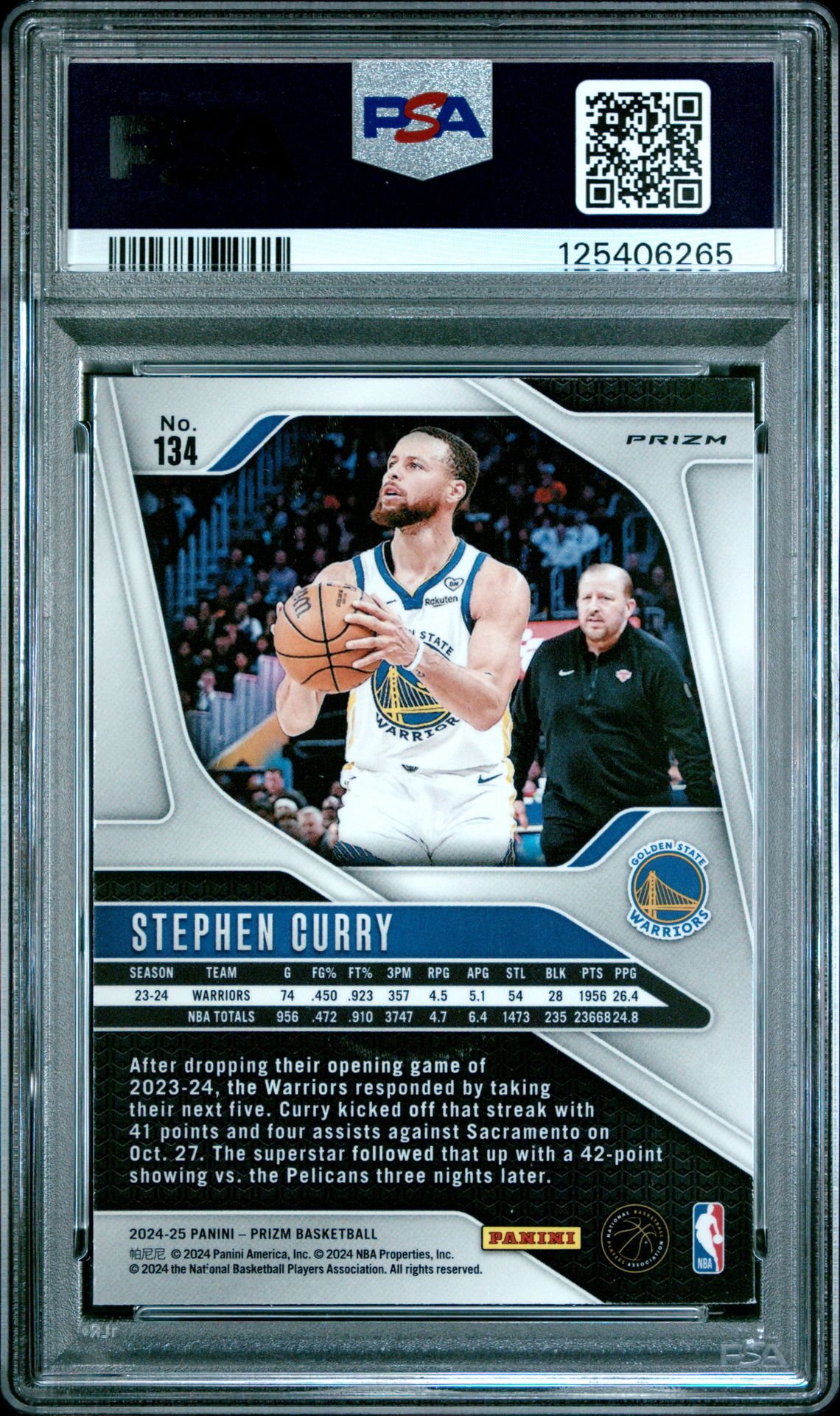 2024 Panini Prizm Stephen Curry #134 (Silver Prizm) Mint 9 back