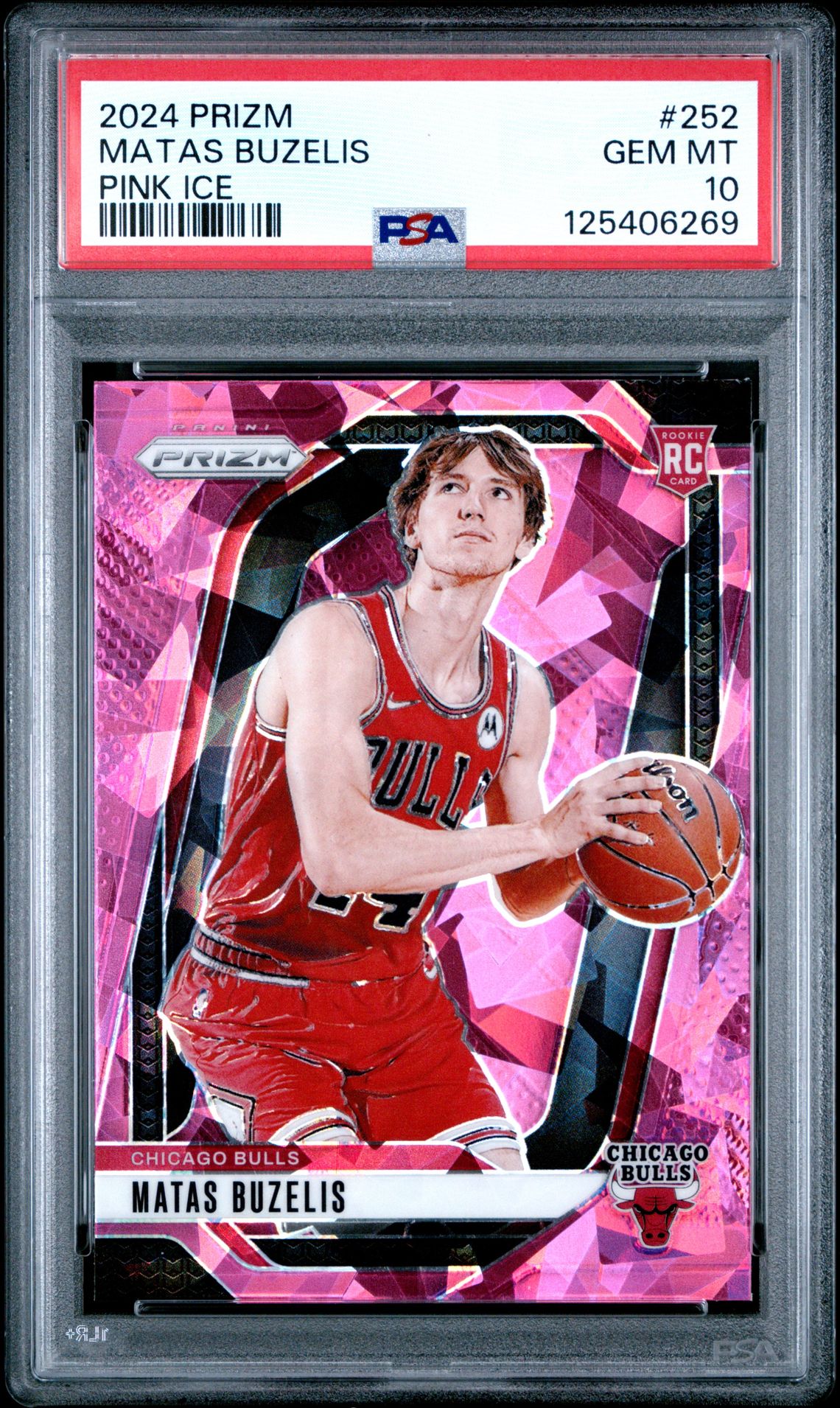 2024 Panini Prizm Matas Buzelis #252 (Pink Ice) Gem Mt 10 front