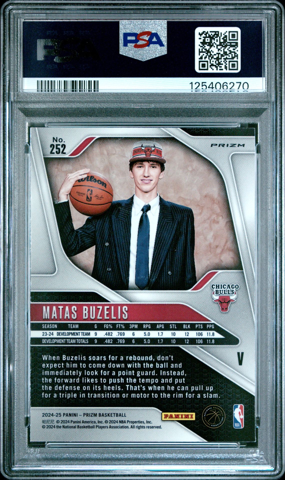 2024 Panini Prizm Matas Buzelis #252 (Variation-Fast Break) Gem Mt 10 back
