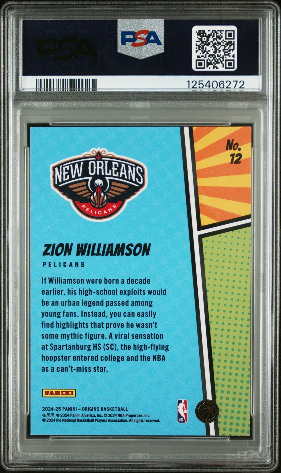 2024 Panini Origins Origin Stories Zion Williamson #12 (Origin Stories-Turquoise) Mint 9 back