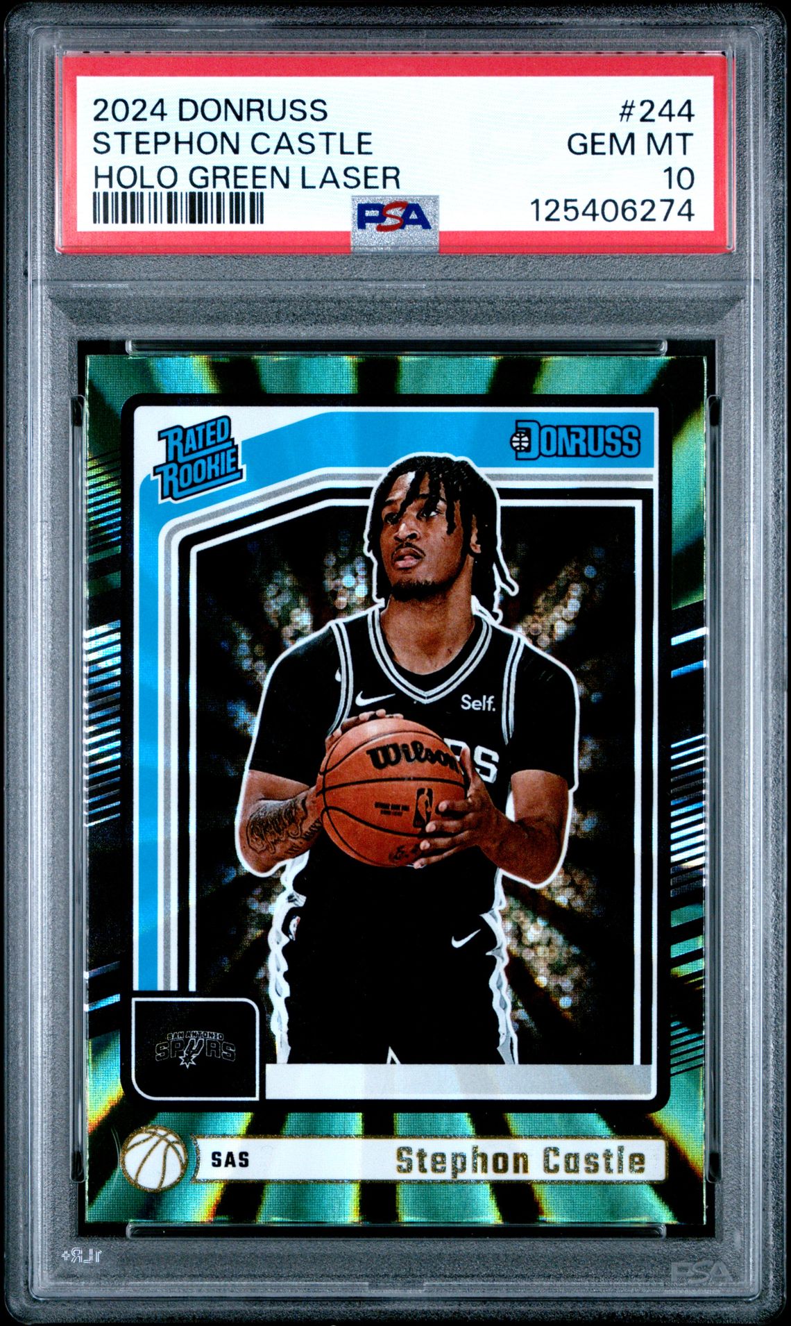 2024 Panini Donruss Stephon Castle #244 (Holo Green Laser) Gem Mt 10 front