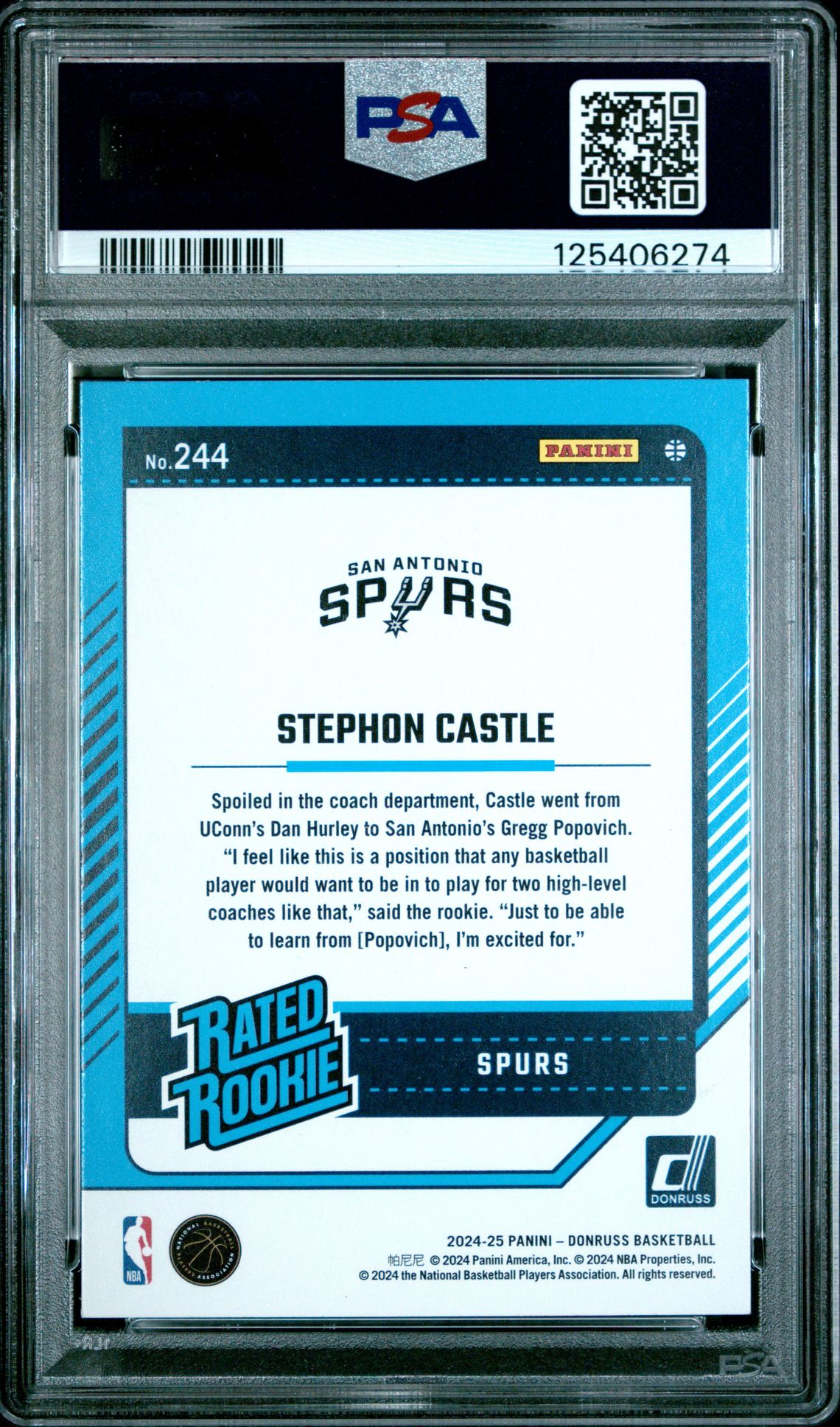 2024 Panini Donruss Stephon Castle #244 (Holo Green Laser) Gem Mt 10 back