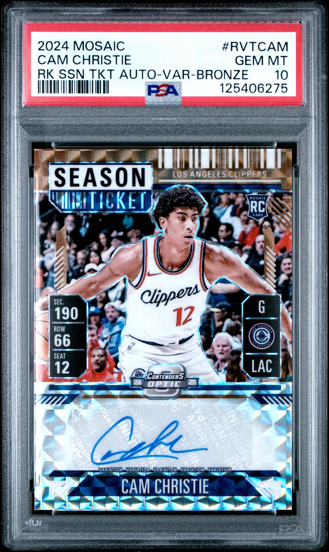 2024 Panini Mosaic Rookie Season Ticket Autographs Cam Christie #Rvtcam (Rk Ssn Tkt Auto-Var-Bronze) Gem Mt 10 front