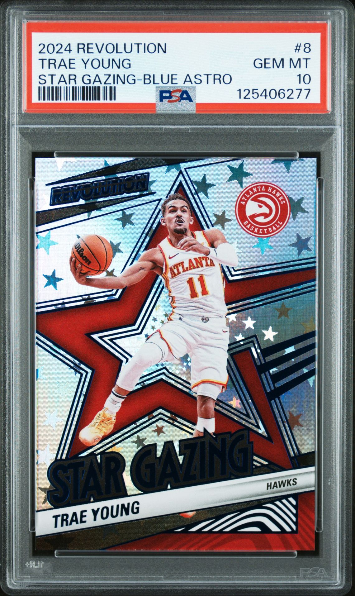 2024 Panini Revolution Star Gazing Trae Young #8 (Star Gazing-Blue Astro) Gem Mt 10 front