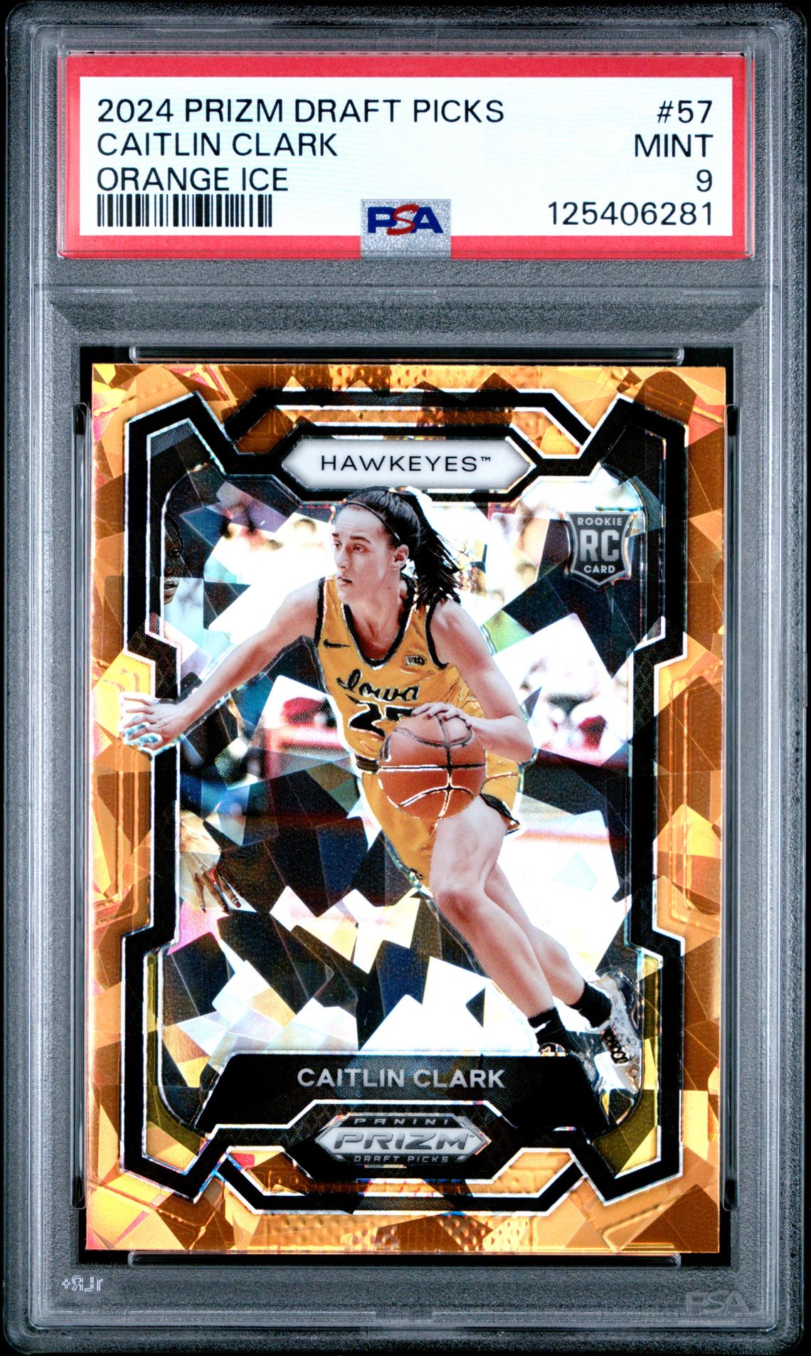 2024 Panini Prizm Draft Picks Caitlin Clark #57 (Orange Ice) Mint 9 front