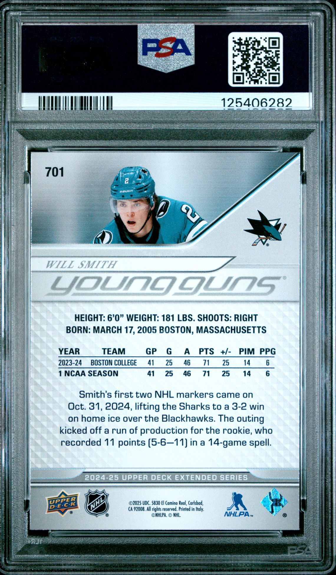 2024 Upper Deck Will Smith #701 Gem Mt 10 back