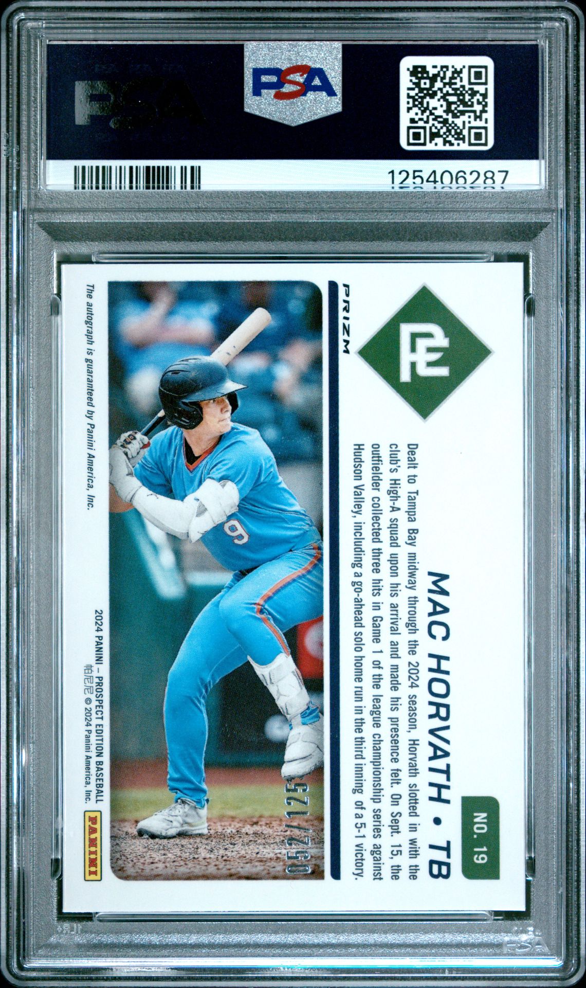 2024 Panini Prospect Edition Prospect Ticket Mac Horvath #19 (Pros Ticket-Sig-Purple) Mint 9 back