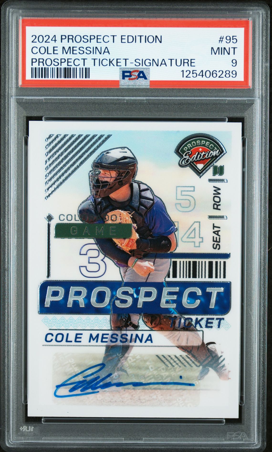 2024 Panini Prospect Edition Prospect Ticket Cole Messina #95 (Prospect Ticket-Signature) Mint 9 front
