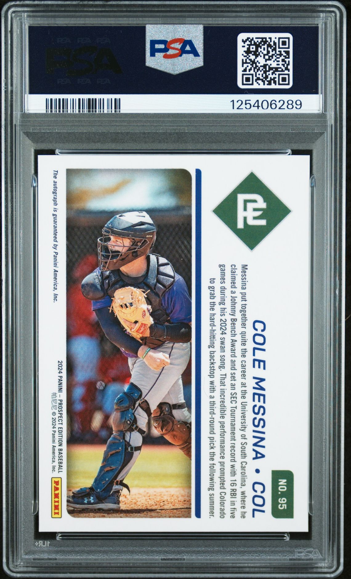 2024 Panini Prospect Edition Prospect Ticket Cole Messina #95 (Prospect Ticket-Signature) Mint 9 back