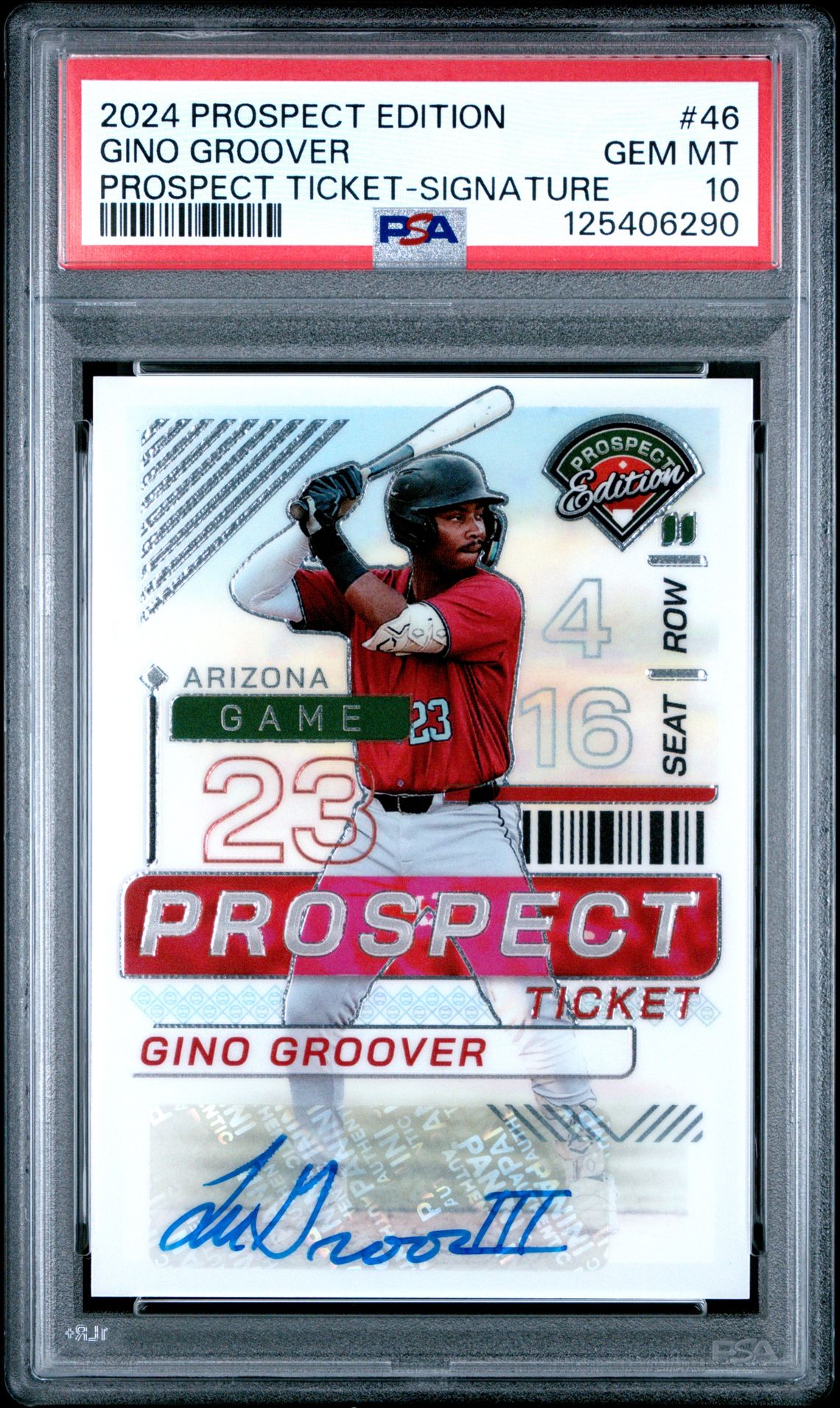 2024 Panini Prospect Edition Prospect Ticket Gino Groover #46 (Prospect Ticket-Signature) Gem Mt 10 front