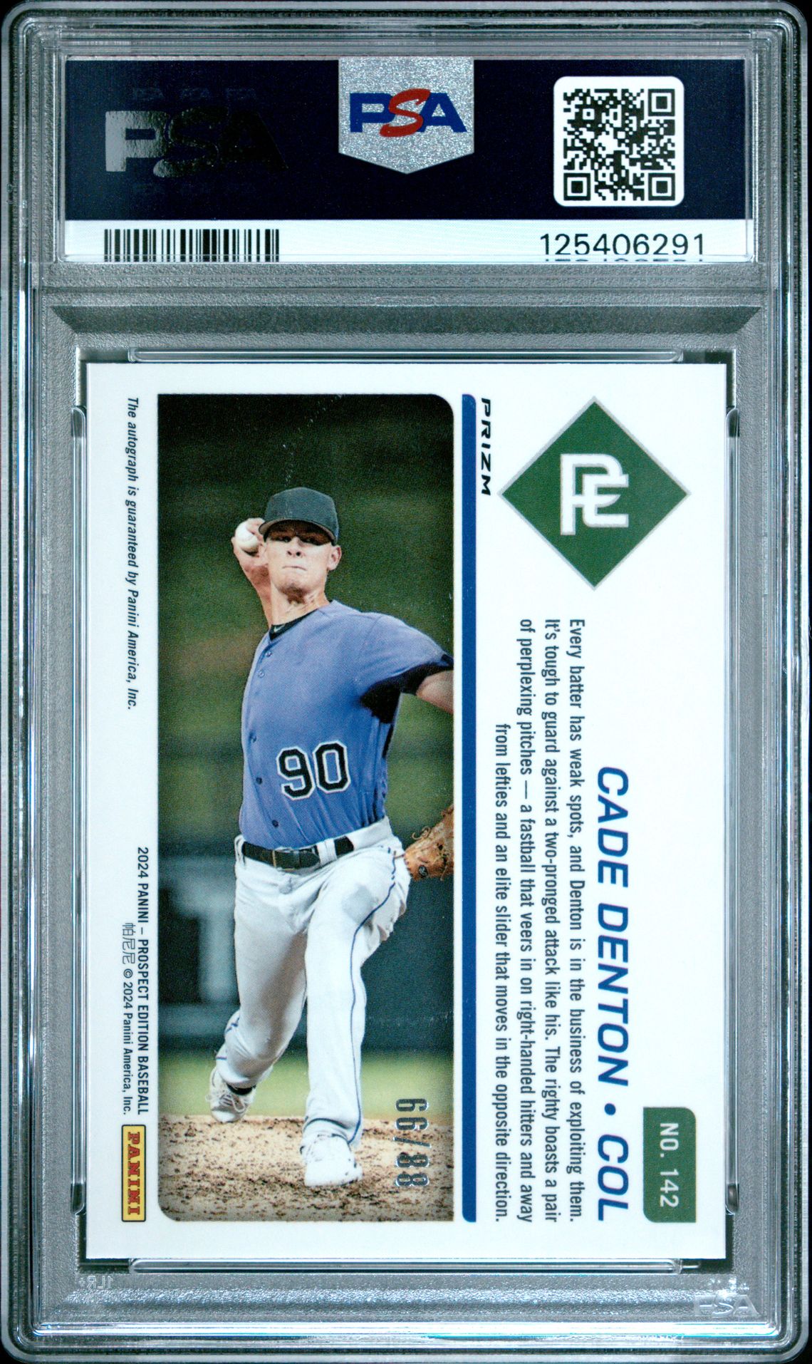 2024 Panini Prospect Edition Prospect Ticket Cade Denton #142 (Pros Ticket-Sig-Red Power) Gem Mt 10 back