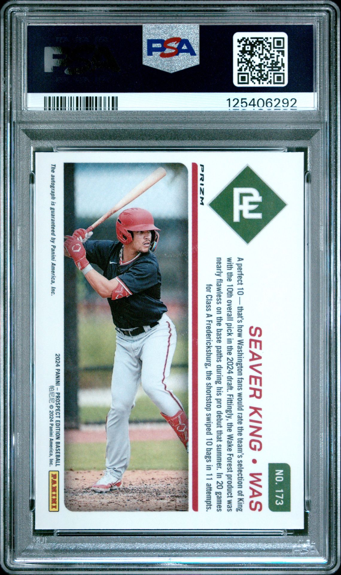 2024 Panini Prospect Edition Prospect Ticket Seaver King #173 (Pros Ticket-Sig-Silver) Gem Mt 10 back