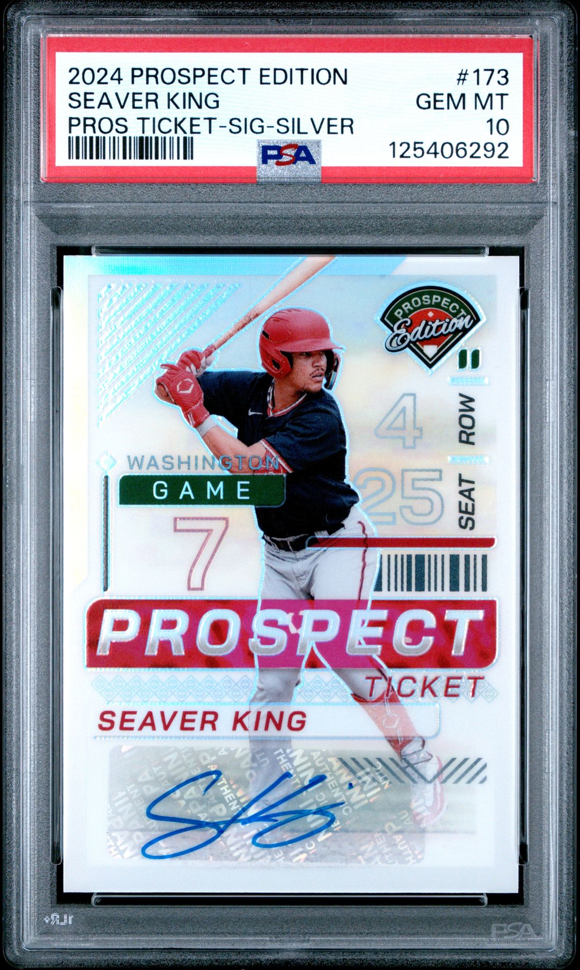 2024 Panini Prospect Edition Prospect Ticket Seaver King #173 (Pros Ticket-Sig-Silver) Gem Mt 10 front