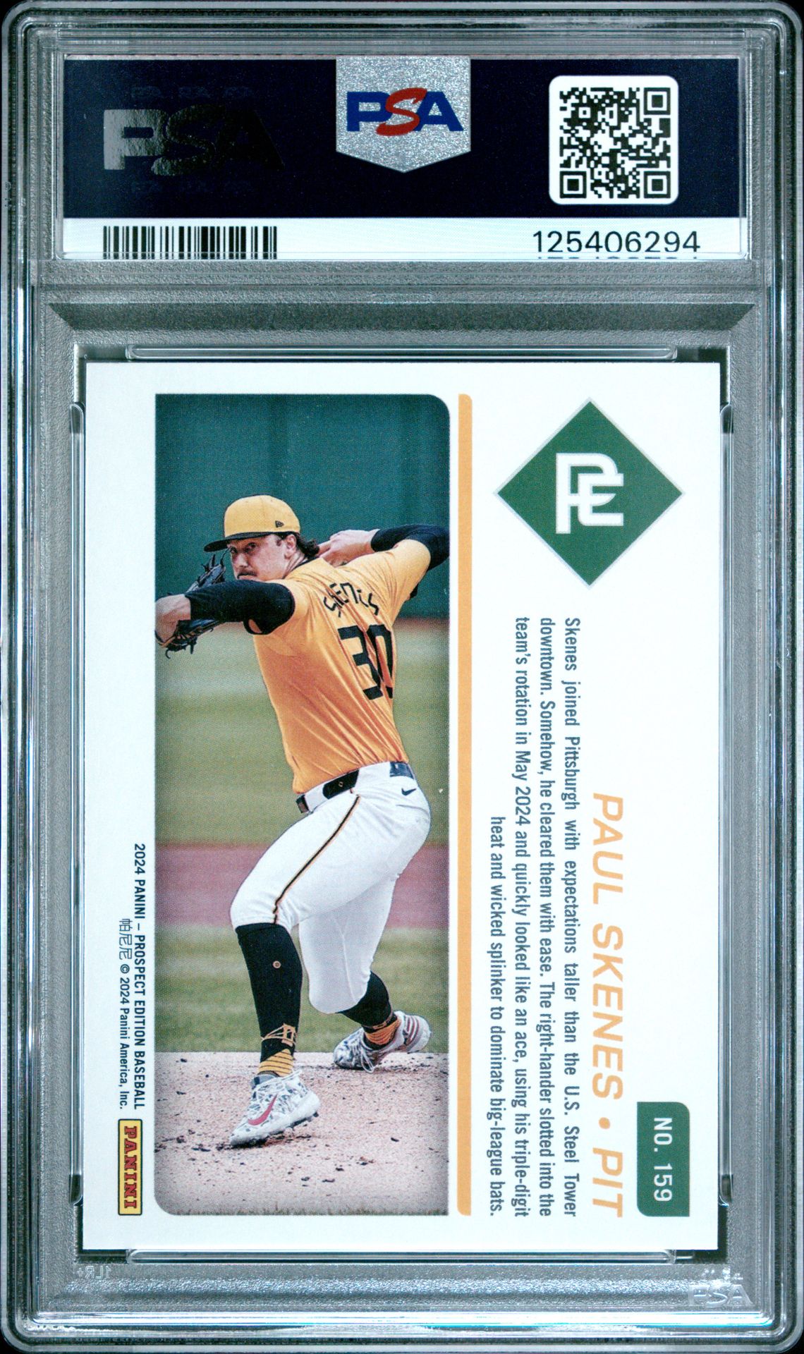 2024 Panini Prospect Edition Paul Skenes #159 Gem Mt 10 back