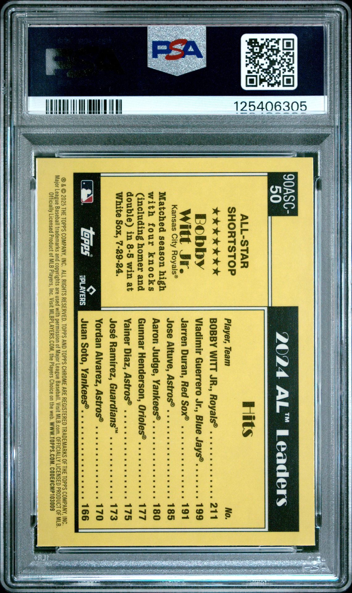 2025 Topps Silver Pack 1990 Chrome All Stars Bobby Witt Jr. #50 Gem Mt 10 back