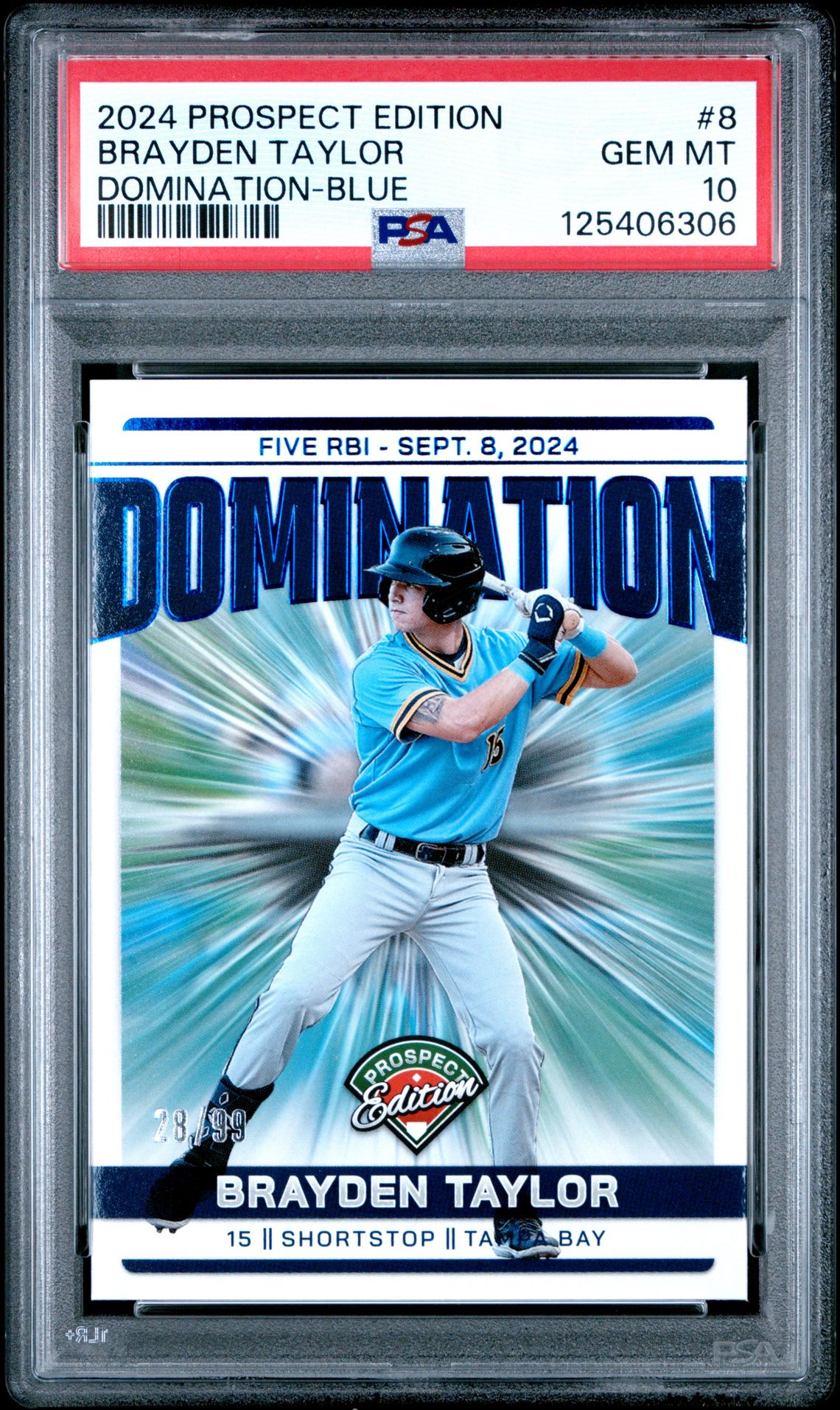 2024 Panini Prospect Edition Domination Brayden Taylor #8 (Domination-Blue) Gem Mt 10 front
