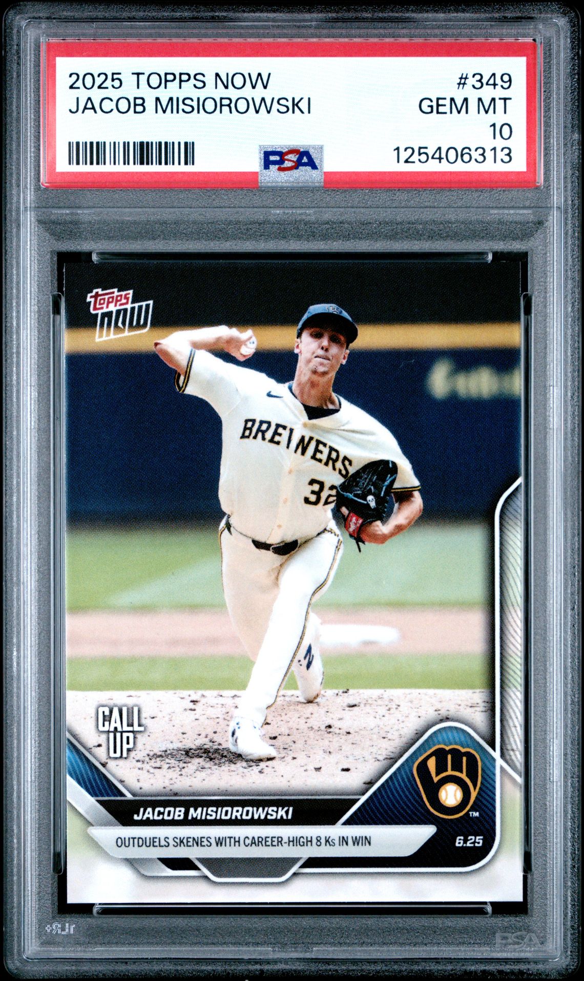 2025 Topps Now Jacob Misiorowski #349 Gem Mt 10 front