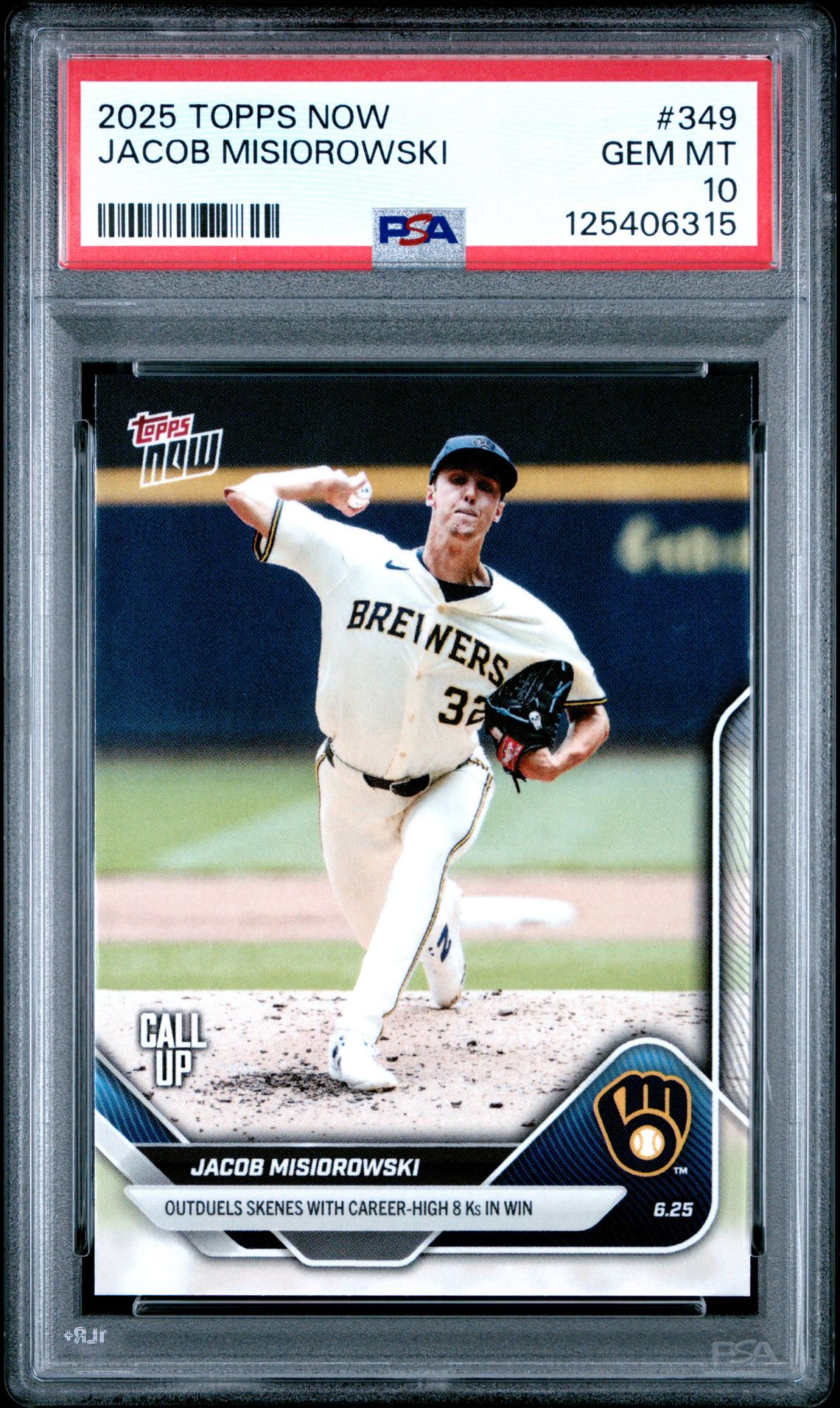 2025 Topps Now Jacob Misiorowski #349 Gem Mt 10 front