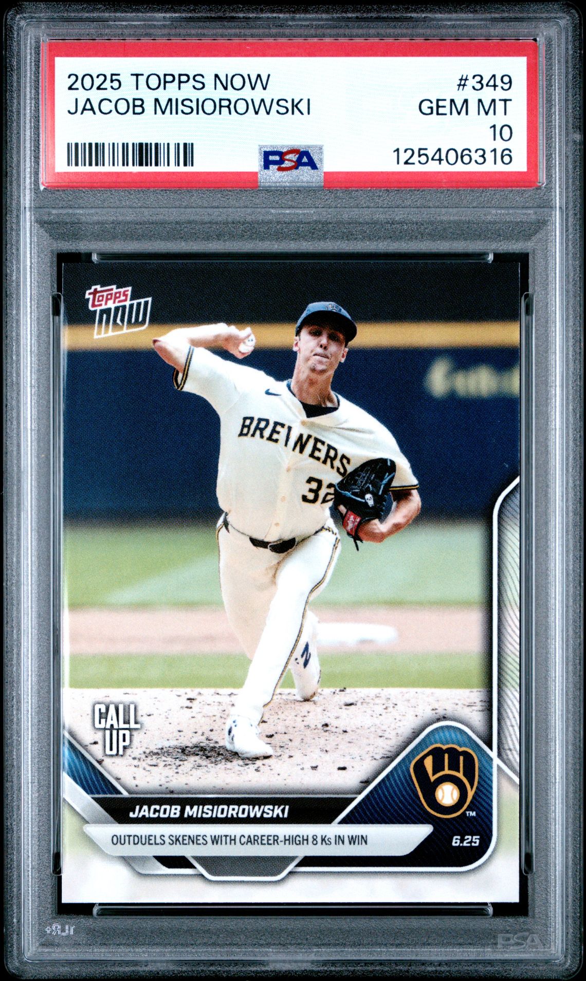 2025 Topps Now Jacob Misiorowski #349 Gem Mt 10 front