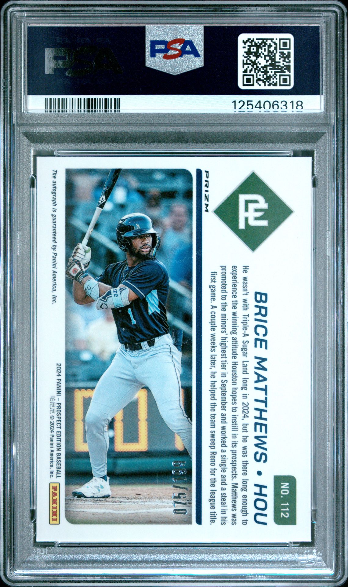 2024 Panini Prospect Edition Prospect Ticket Brice Matthews #112 (Pros Ticket-Sig-Red) Gem Mt 10 back