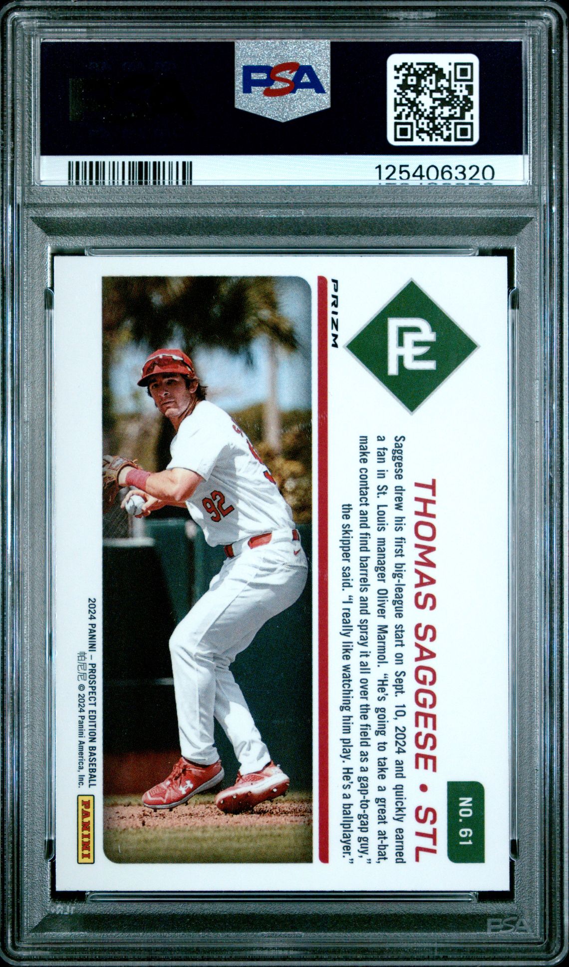 2024 Panini Prospect Edition Prospect Ticket Thomas Saggese #61 (Prospect Ticket-Silver) Gem Mt 10 back
