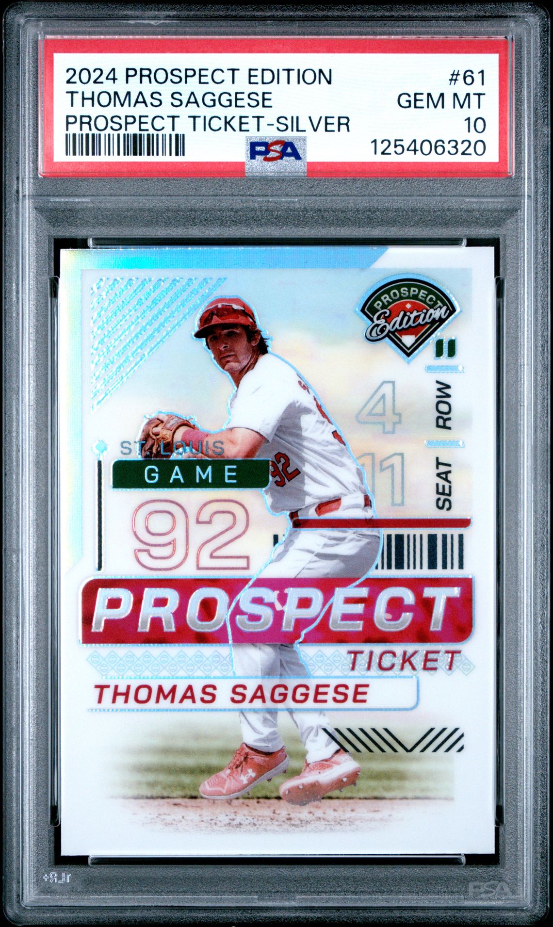2024 Panini Prospect Edition Prospect Ticket Thomas Saggese #61 (Prospect Ticket-Silver) Gem Mt 10 front