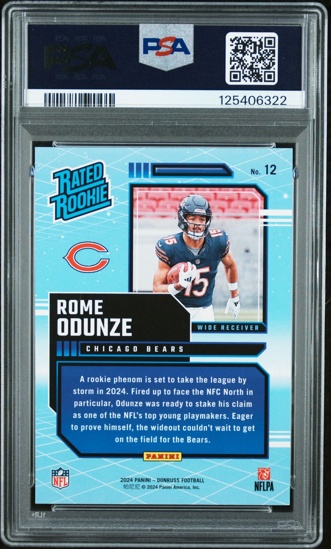 2024 Panini Donruss Rated Rookies Retro Rome Odunze #12 Mint 9 back