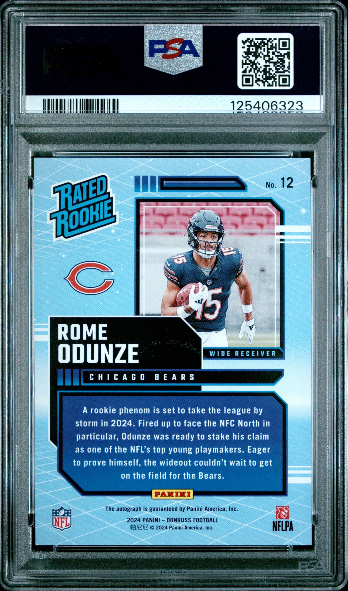 2024 Panini Donruss Rated Rookies Retro Autographs Rome Odunze #12 Gem Mt 10 back