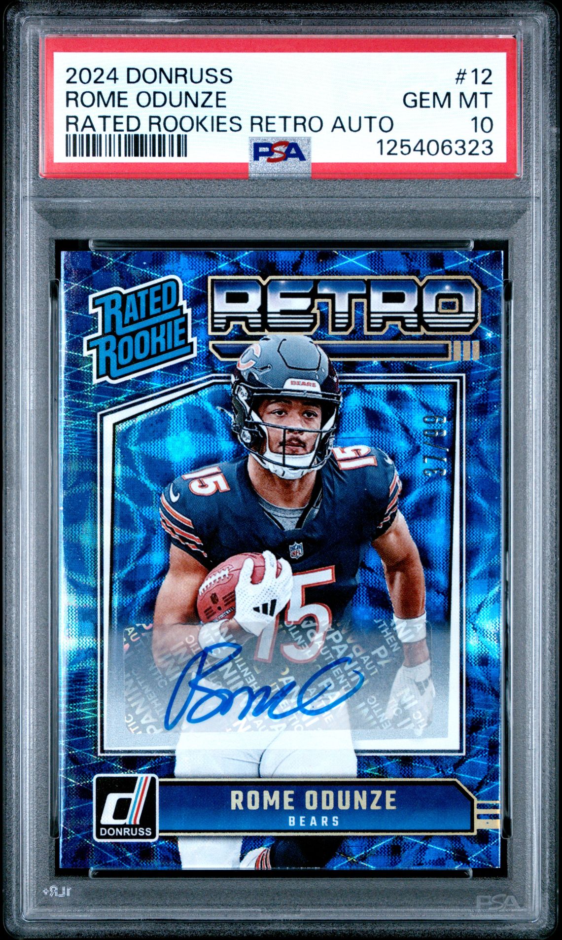 2024 Panini Donruss Rated Rookies Retro Autographs Rome Odunze #12 Gem Mt 10 front