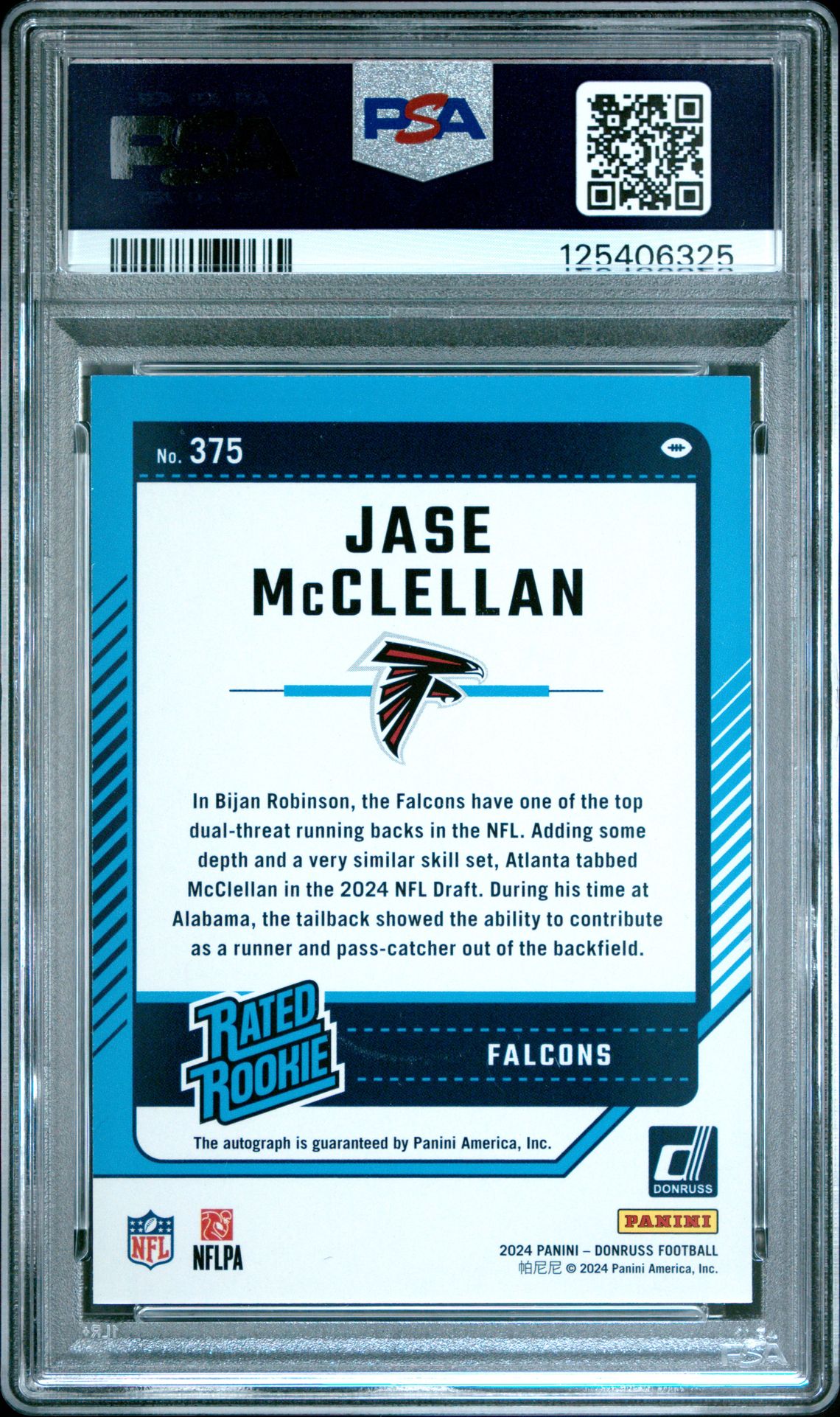 2024 Panini Donruss Jase Mcclellan #375 (Autograph) Mint 9 back
