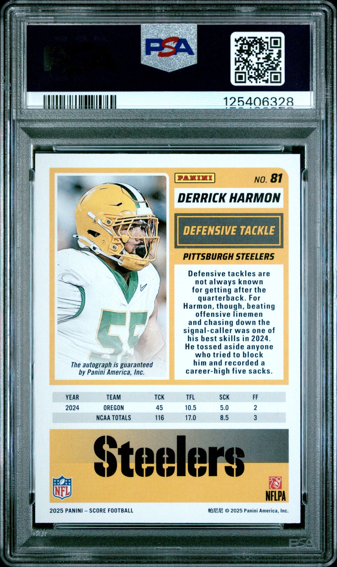 2025 Panini Score Derrick Harmon #81 (Signature) Nm-Mt 8 back