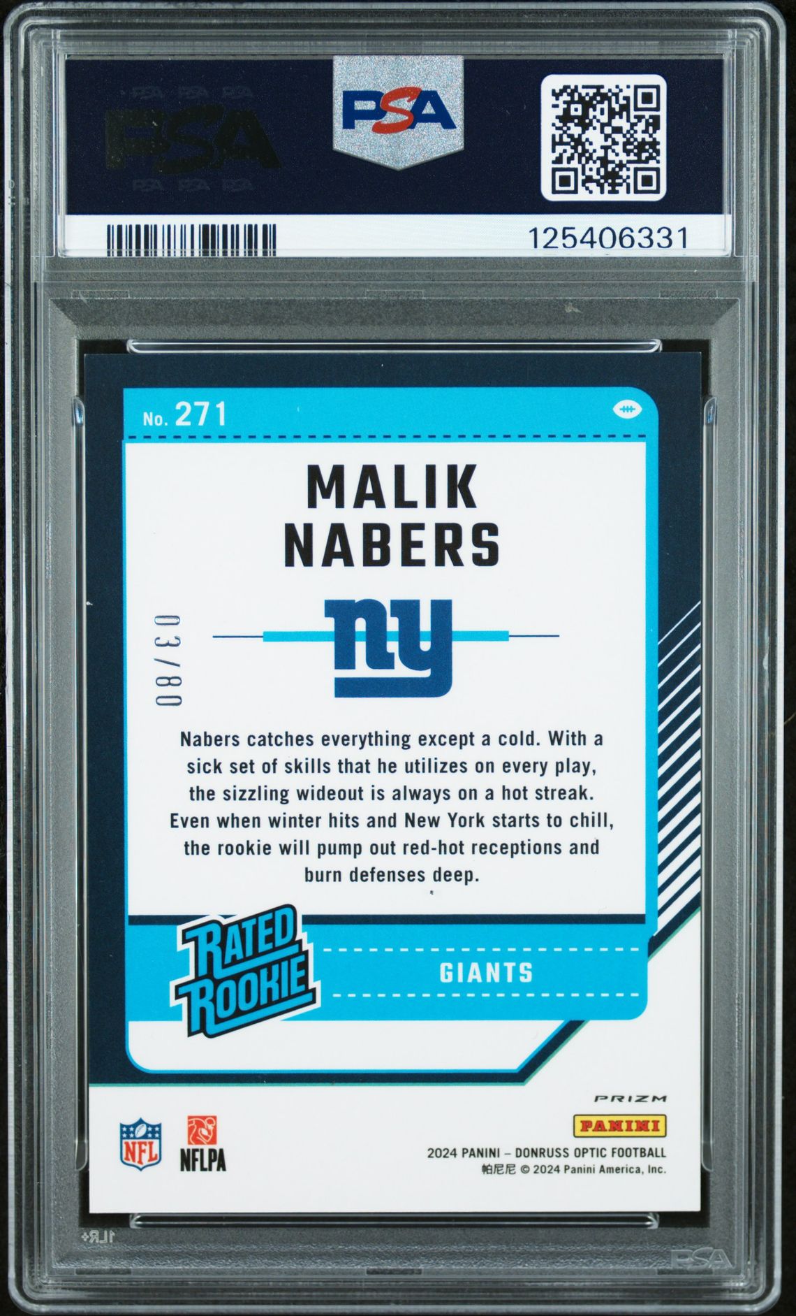 2024 Panini Donruss Optic Malik Nabers #271 (Pink Velocity) Mint 9 back