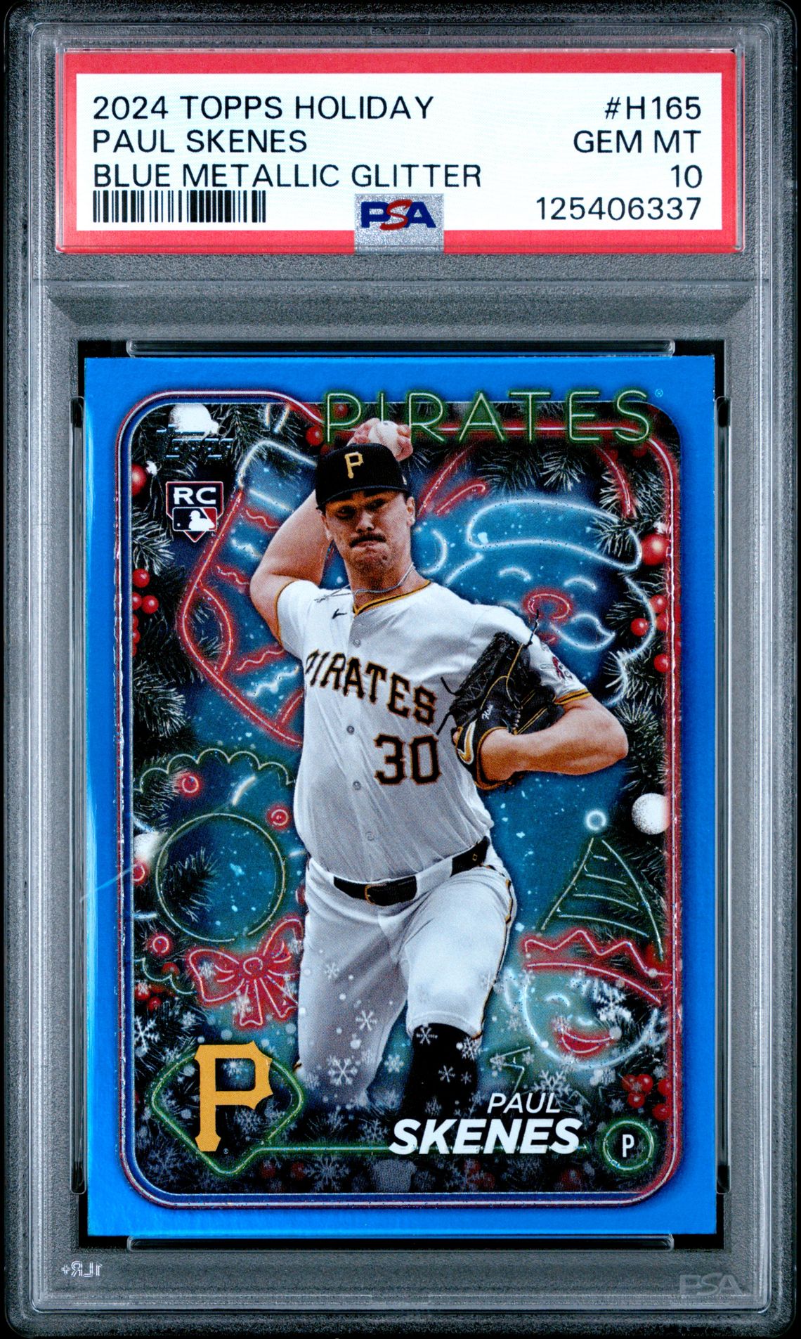 2024 Topps Holiday Paul Skenes #H165 (Blue Metallic Glitter) Gem Mt 10 front