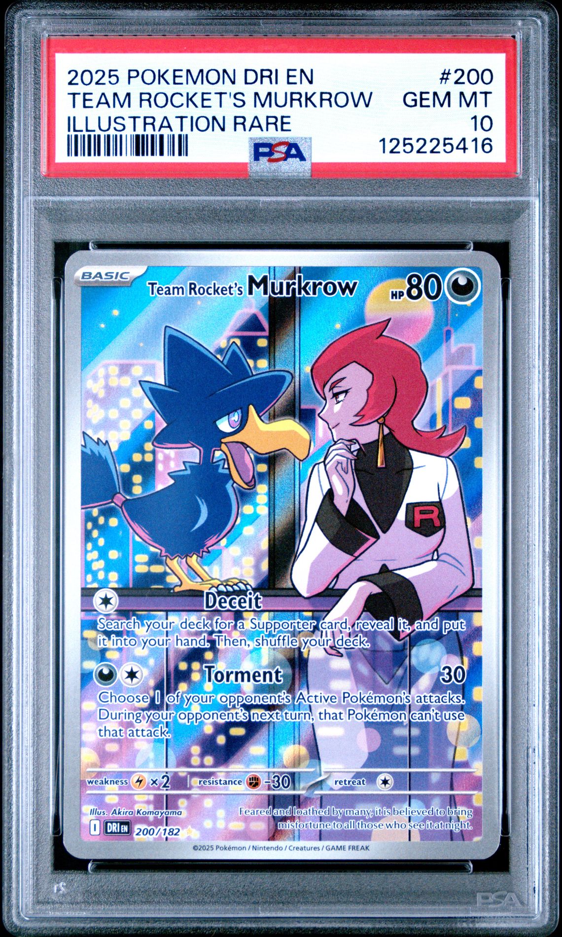2025 Pokemon Dri En-Destined Rivals Team Rocket's Murkrow #200 (Illustration Rare) Gem Mt 10 front
