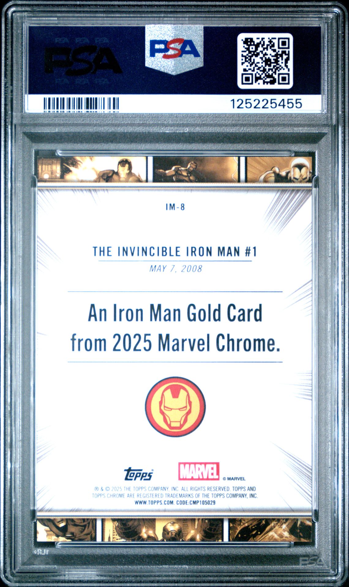 2025 Topps Chrome Marvel Iron Man Gold Iron Man #Im8 (Iron Man Gold-Gold Wave) Gem Mt 10 back