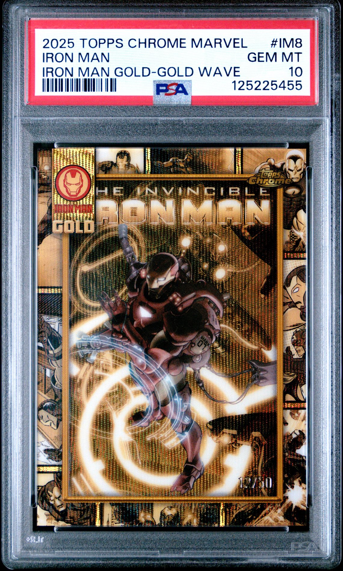2025 Topps Chrome Marvel Iron Man Gold Iron Man #Im8 (Iron Man Gold-Gold Wave) Gem Mt 10 front