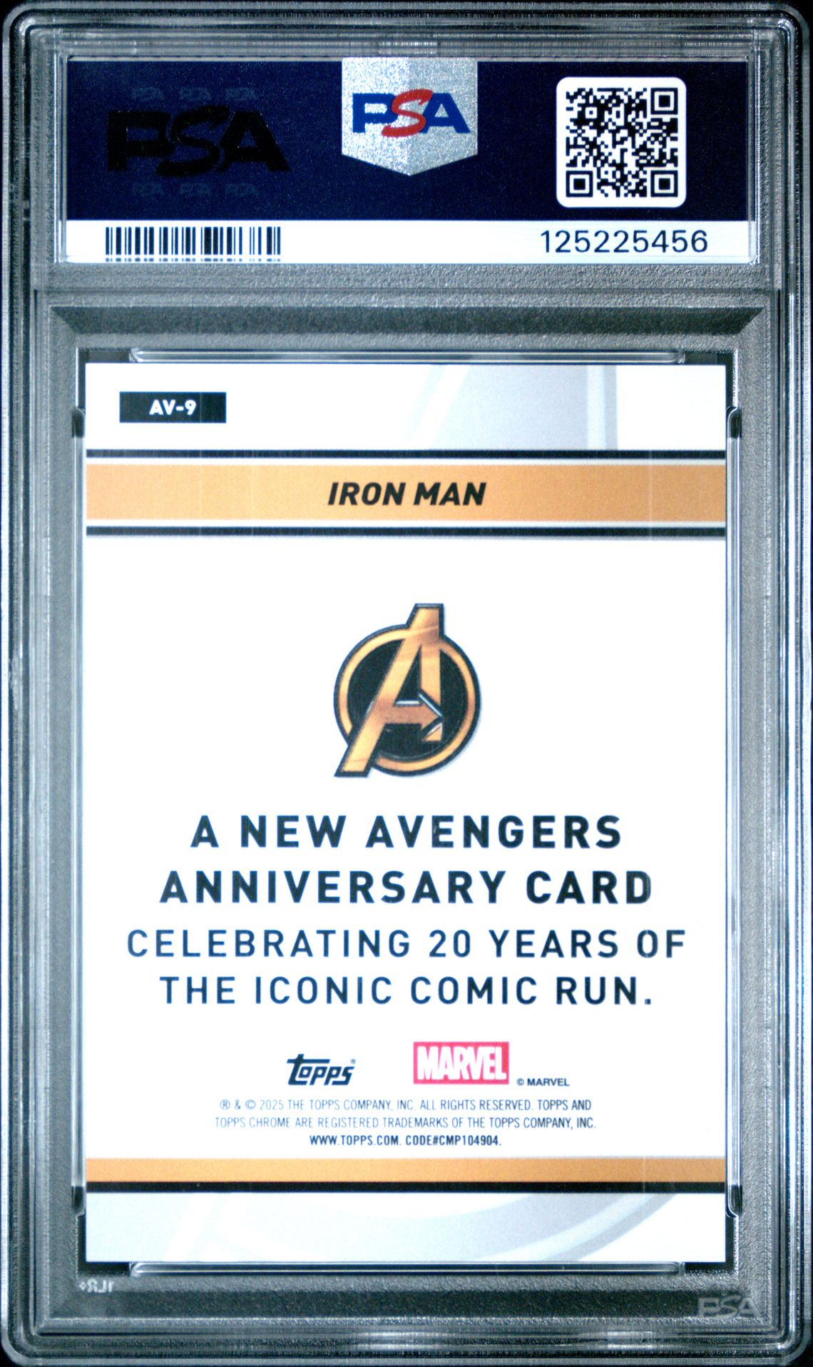 2025 Topps Chrome Marvel The New Avengers 20Th Anniversary Iron Man #Av9 (Tna 20Th Anv-Gold Wave) Mint 9 back